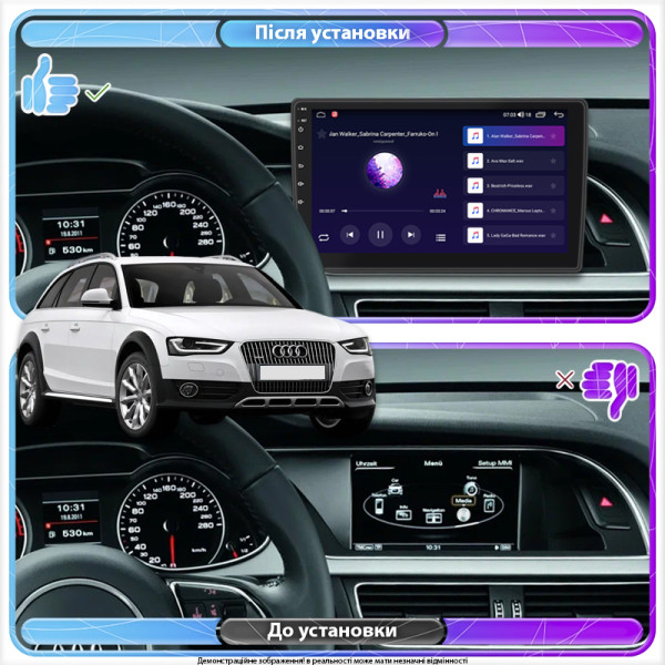 Штатная магнитола Lesko для Audi A4 allroad IV (B8) Рестайлинг 2011-2016 экран 9" 4/64Gb CarPlay 4G Wi-Fi GPS Prime