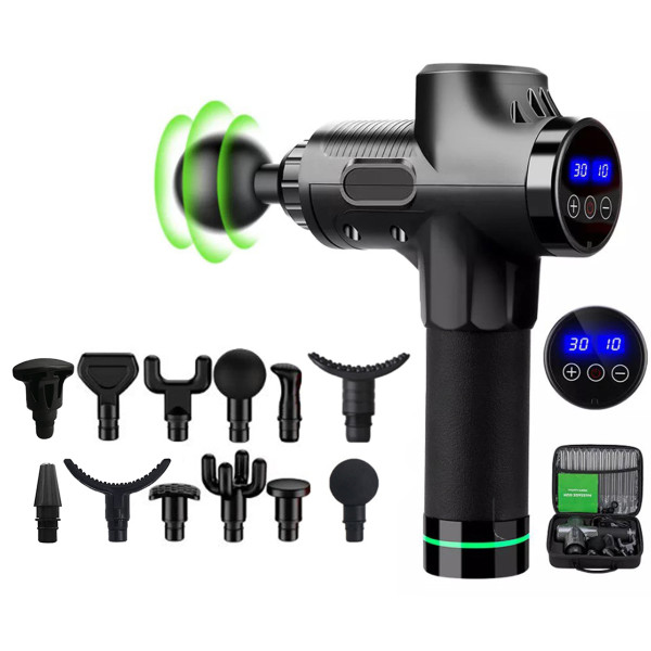 Ударний перкусійний масажер Massage Gun Max 30 режимів та 12 насадок з кейсом (Чорний)