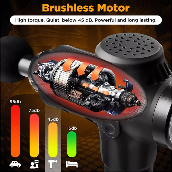 Ударний перкусійний масажер Massage Gun Max 30 режимів та 12 насадок з кейсом (Чорний)