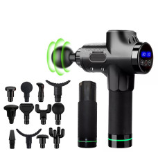 Ударний перкусійний масажер Massage Gun Max - 30 режимів +12 насадок + запасна батарея + кейс (Чорний)