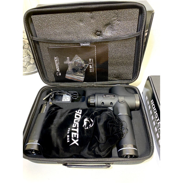 Ударний перкусійний масажер Boostex PRO MАХ-30 режимів +20 насадок +запасна батарея 2500am/h +кейс (Чорний)