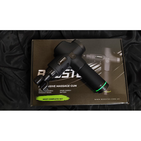 Ударний масажний пістолет тригерних точок Boostex (massage gun) 30 режимів, 21 насадка, кейс.