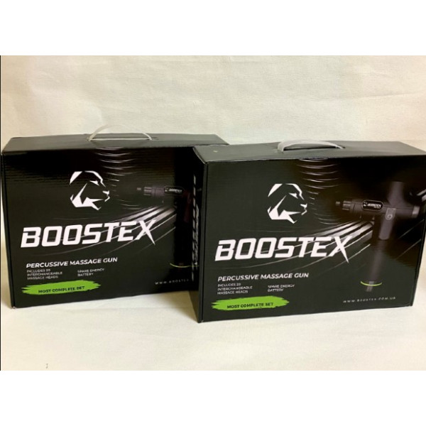 Ударний масажер Boostex (massage gun) з 30 режимами, 21 насадкою та акумулятором.