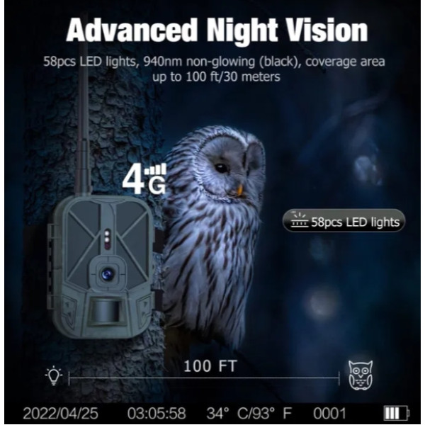 Фотоловушка HC940 LTE PRO з передачею даних, акумулятор 10000mAh, 4G та APP, відео 4K, фото 30MP