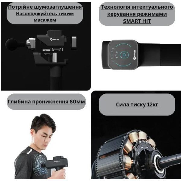 Антистресовий перкусійний масажер (пістолет) Booster M2-C з акумулятором 2500 mAh, 12V, Type-C для терапії та зняття напруги.