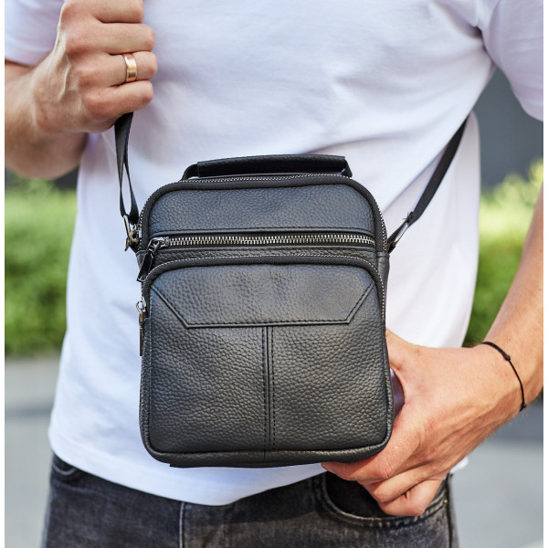 Чоловіча чорна сумка-барсетка 18x22x8, месенджер з натуральної шкіри Tiding Bag M2237A чорний