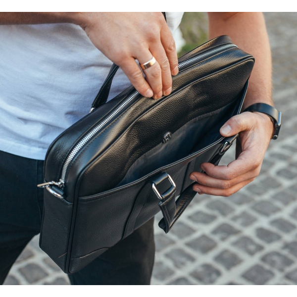 Шкіряна чоловіча сумка для документів та ноутбука 40x30x8, портфель для офіса SL-21511, чорний