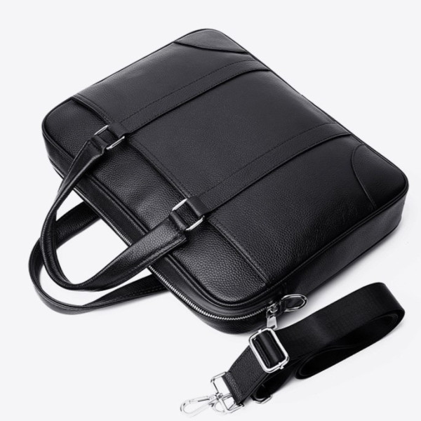 Шкіряна чоловіча сумка для документів та ноутбука 40x30x8, портфель для офіса SL-21511, чорний