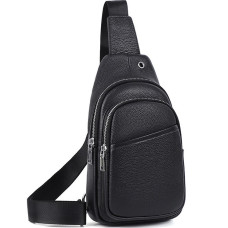 Сумка слінг чоловіча через плече 17х32х8, бананка з натуральної шкіри TIDING BAG A25F-515-1A чорна