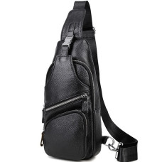 Сумка-слінг чоловіча на плече 17х32х7, нагрудний шкіряний рюкзак для міста TIDING BAG MK16094 чорний