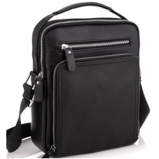 Шкіряна чоловіча сумка-барсетка 21х26х6, месенджер через плече з ручкою Tiding Bag M32432 чорний