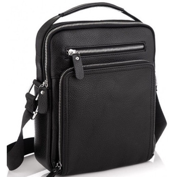 Шкіряна чоловіча сумка-барсетка 21х26х6, месенджер через плече з ручкою Tiding Bag M32432 чорний