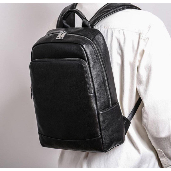 Рюкзак чоловічий шкіряний 28х40х14, міська сумка наплічна для ноутбука та документів, чорний