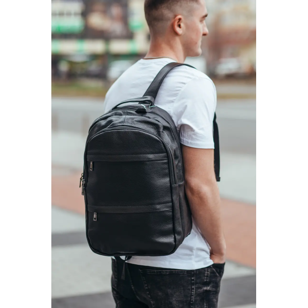Чоловічий рюкзак для ноутбука та документів 28х42х18, сумка на спину з натуральної шкіри Tiding Bag B2-37342A