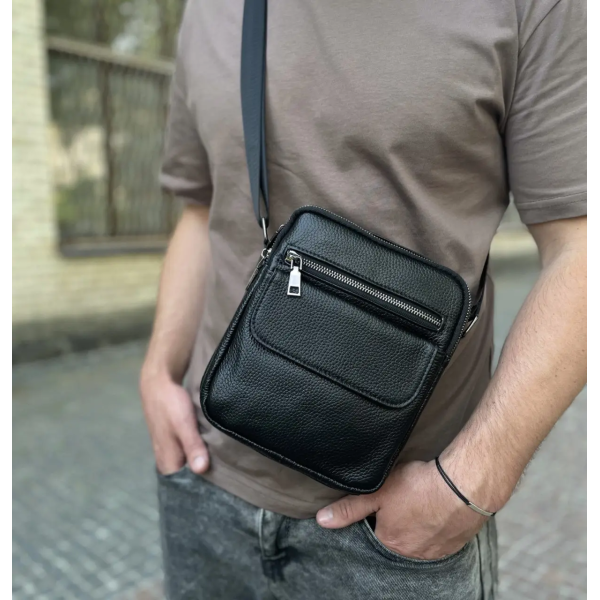 Шкіряна чоловіча сумка 17х21х5, барсетка через плече Tiding Bag 4134A чорна