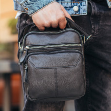 Чоловічий шкіряний месенджер 18x22x8, сумка планшет через плече Tiding Bag A25F-1519A чорний