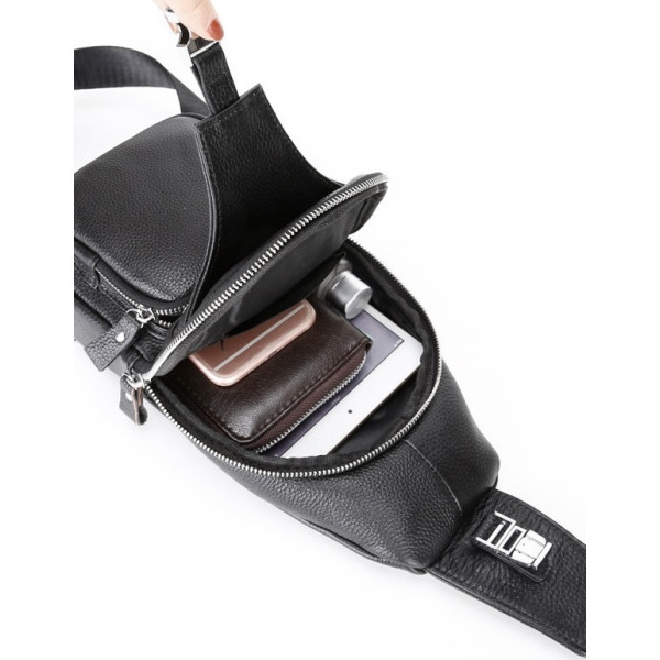 Чоловіча шкіряна сумка-слінг 17х32х7, бананка для роботи та офісу TIDING BAG - MK-96303 чорна