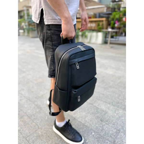 Чоловічий рюкзак для ноутбука та поїздок з натуральної шкіри 40х30х16, сумка наплічна Tiding Bag, чорна