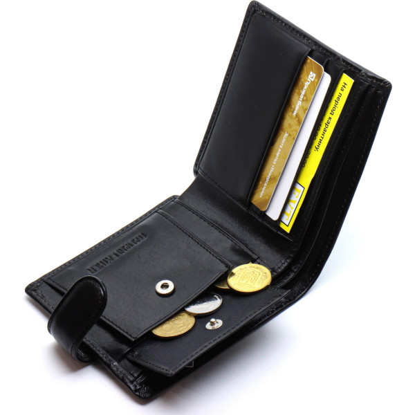 Шкіряне чоловіче портмоне на кнопці ST Leather ST104 Чорний