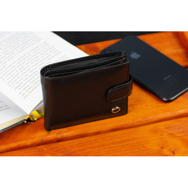 Шкіряне чоловіче портмоне на кнопці ST Leather ST104 Чорний
