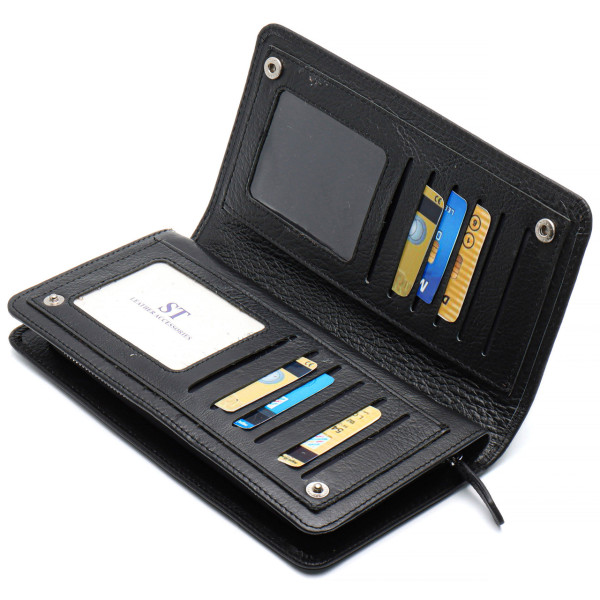 Чорний багатофункціональний чоловічий гаманець з натуральної шкіри МС291