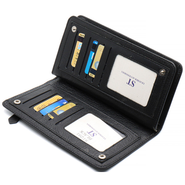 Чорний багатофункціональний чоловічий гаманець з натуральної шкіри МС291