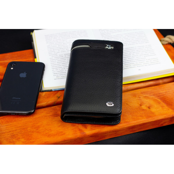 Чорний багатофункціональний чоловічий гаманець з натуральної шкіри МС291