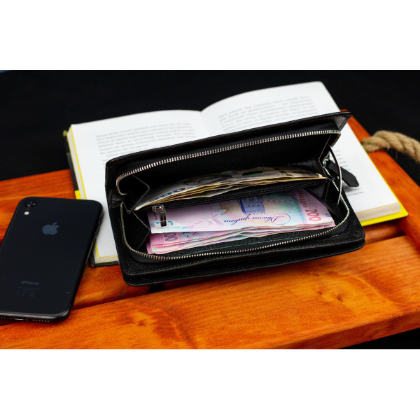 Чорний багатофункціональний чоловічий гаманець з натуральної шкіри МС291