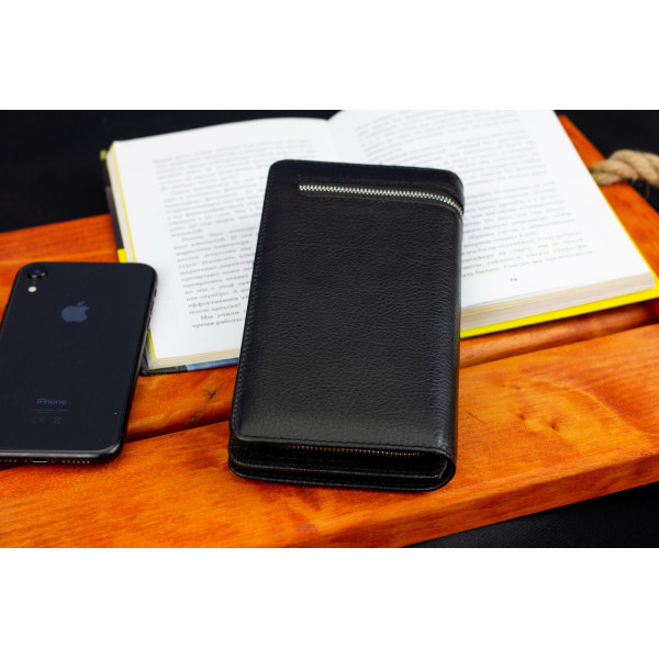 Чорний багатофункціональний чоловічий гаманець з натуральної шкіри МС291