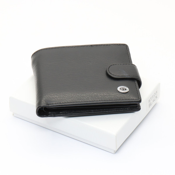 Чорне чоловіче портмоне з натуральної шкіри з фіксацією ST Leather ST103