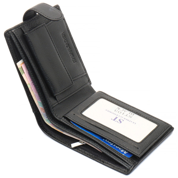 Чорне чоловіче портмоне з натуральної шкіри з фіксацією ST Leather ST103