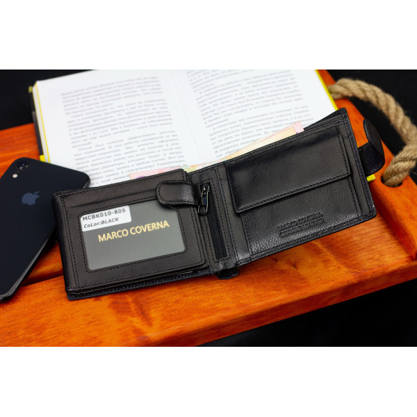 Чорне шкіряне портмоне з відділом для документів Marco Coverna MCBK10-805