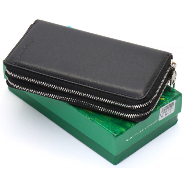 Чорний чоловічий клатч на дві блискавки з натуральної шкіри Marco Coverna MC-801-1