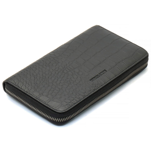 Чорний гаманець-клатч на блискавці з блоком під картки із натуральної шкіри Marco Coverna MCJP-5901A