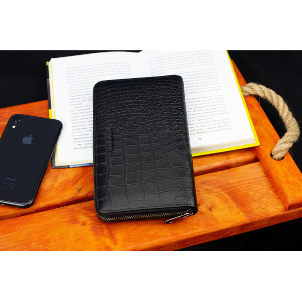 Чорний гаманець-клатч на блискавці з блоком під картки із натуральної шкіри Marco Coverna MCJP-5901A