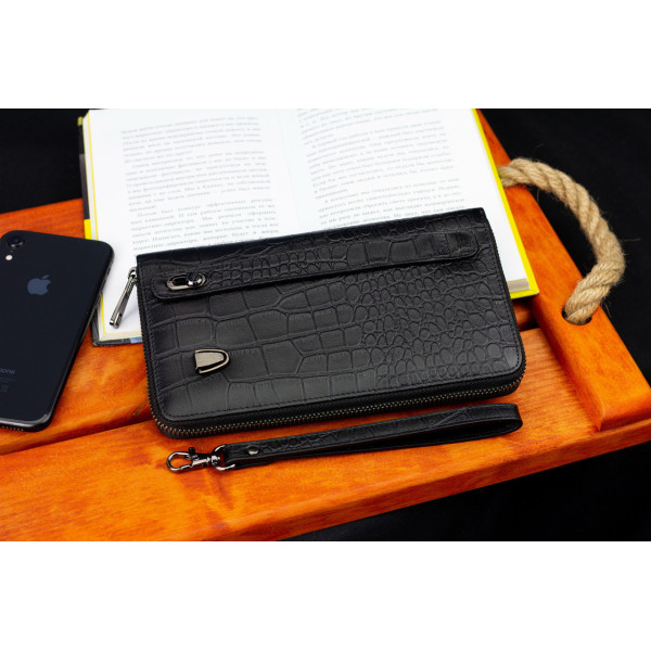 Чорний гаманець-клатч на блискавці з блоком під картки із натуральної шкіри Marco Coverna MCJP-5901A