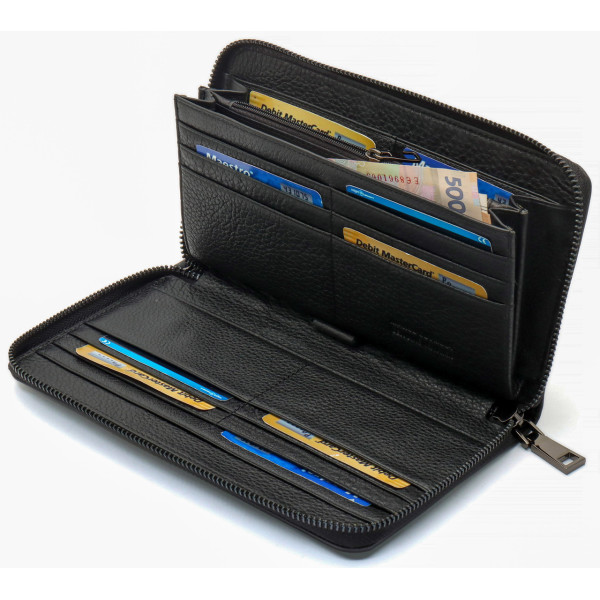 Чорний гаманець-клатч з блоком під картки під однією блискавкою з натуральної шкіри Marco Coverna МС-5901Q