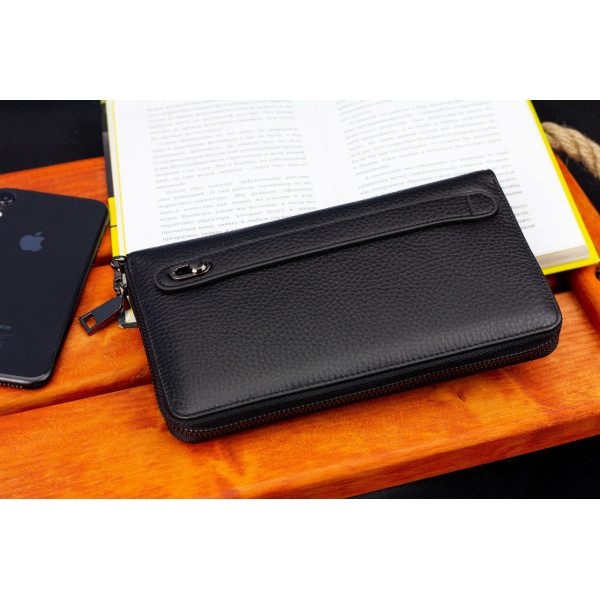 Чорний гаманець-клатч з блоком під картки під однією блискавкою з натуральної шкіри Marco Coverna МС-5901Q