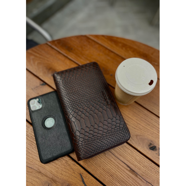 Коричневий гаманець-клатч на дві блискавки з блоком під картки із натуральної шкіри Marco Coverna MC086-5901С