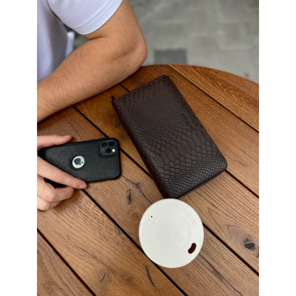 Коричневий гаманець-клатч на дві блискавки з блоком під картки із натуральної шкіри Marco Coverna MC086-5901С