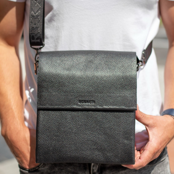 Чоловічий шкіряний месенджер 23х26х6, сумка планшет через плече BEXHILL TD-18621 чорний