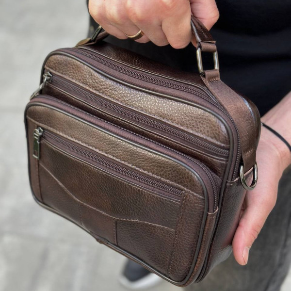 Чоловіча шкіряна сумка барсетка 23х19х7, месенджер через плече з коричневою ручкою BEXHILL 61881B