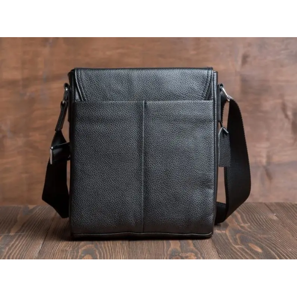 Шкіряна чоловіча сумка-месенджер 21x24x6, барсетка з натуральної шкіри Tiding Bag 9389 чорна