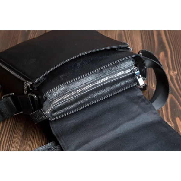 Шкіряна чоловіча сумка-месенджер 21x24x6, барсетка з натуральної шкіри Tiding Bag 9389 чорна
