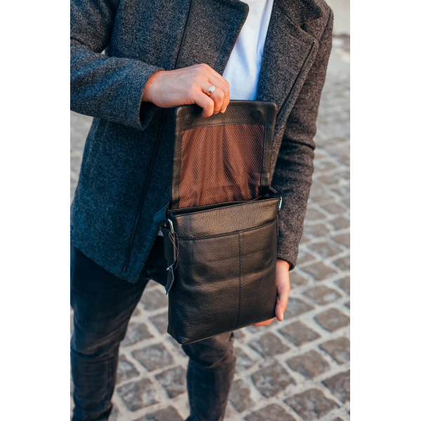 Чоловічий класичний месенджер 23х26х6, шкіряний барсетка через плече Tiding Bag 2862 чорний