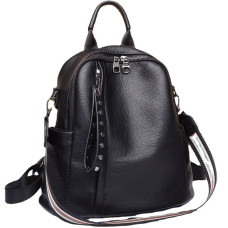 Шкіряний класичний жіночий рюкзак 26х32х15, наплічна сумка з багатьма відділеннями, чорна