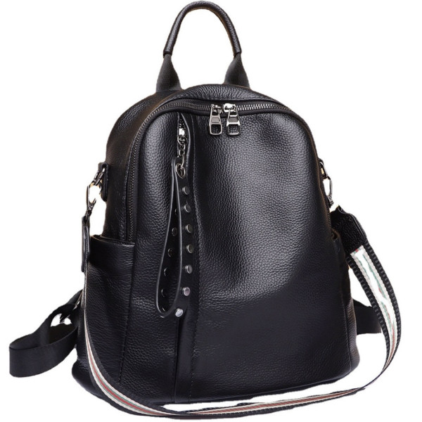 Шкіряний класичний жіночий рюкзак 26х32х15, наплічна сумка з багатьма відділеннями, чорна