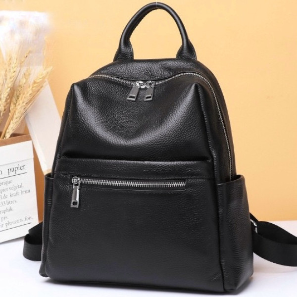 Жіноча сумка на плечі з натуральної шкіри 30х25х12, рюкзак з відділами для гаджетів, чорна