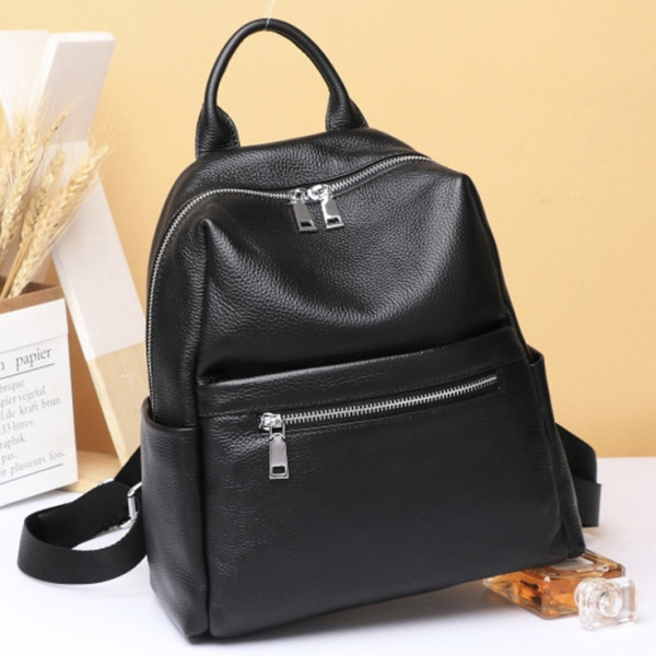 Жіноча сумка на плечі з натуральної шкіри 30х25х12, рюкзак з відділами для гаджетів, чорна