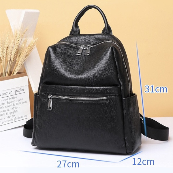 Жіноча сумка на плечі з натуральної шкіри 30х25х12, рюкзак з відділами для гаджетів, чорна